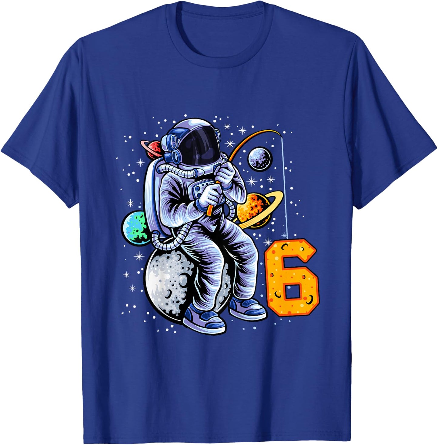 6 Years Old Birthday Boy Astronaut Gifts Space 6th B-Day T-Shirt - T-Shirt | Royal