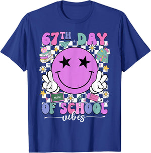 Happy 67th Day of School Vibes Smile Face 67 Days of School T-Shirt - T-Shirt | Royal