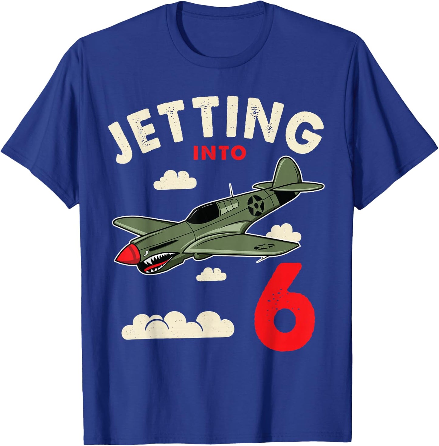 Jetting Into 6 Birthday Aviator Jet Plane Party T-Shirt - T-Shirt | Royal