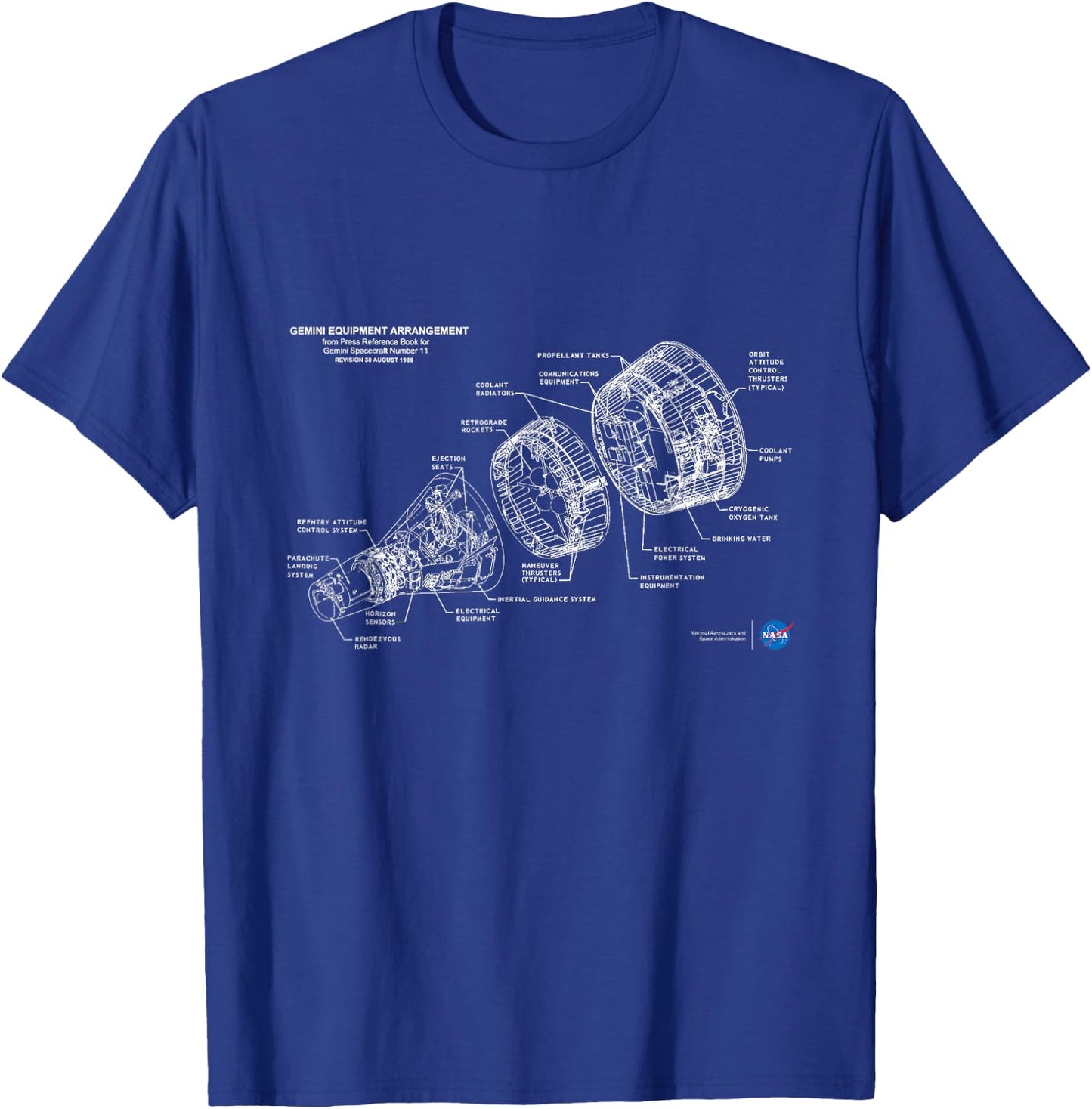 NASA Gemini Spacecraft Schematic T-Shirt - T-Shirt | Royal