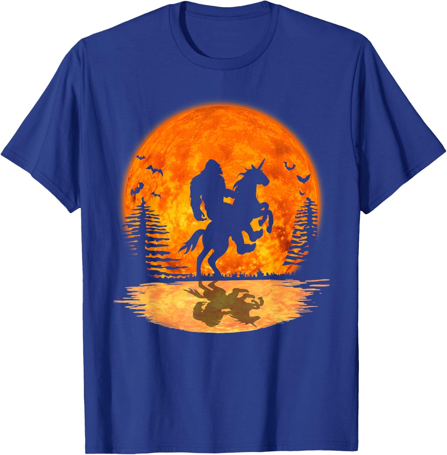 Bigfoot Sasquatch Riding Unicorn In The Moonlight Halloween T-Shirt - T-Shirt | Royal