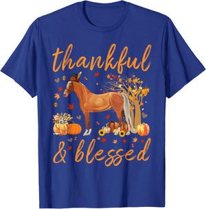 Thankful Grateful Blessed Horse Thanskgiving Matching T-Shirt - T-Shirt | Royal