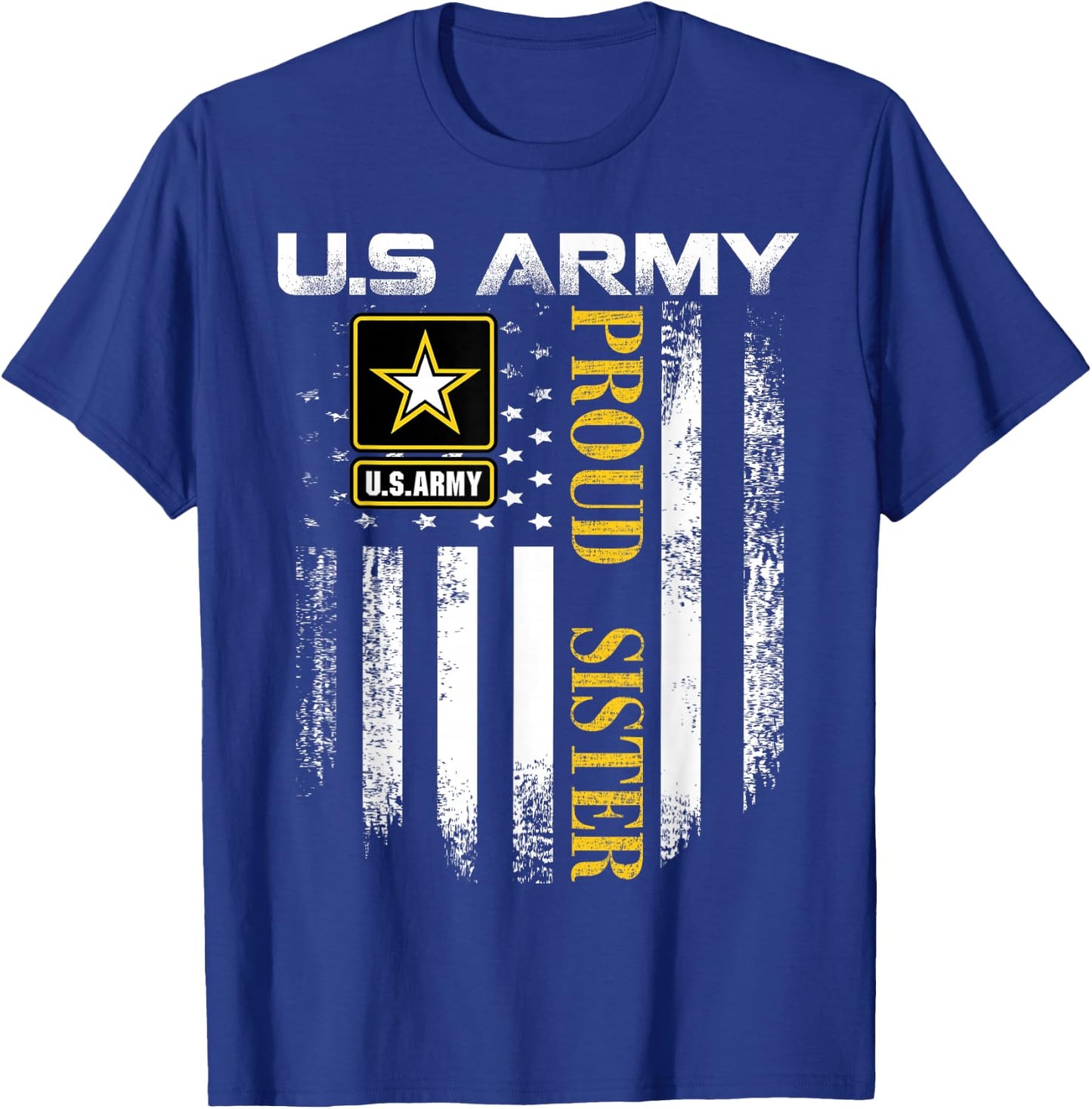Vintage U.S. Army Proud Sister with American Flag Gift T-Shirt - T-Shirt | Royal
