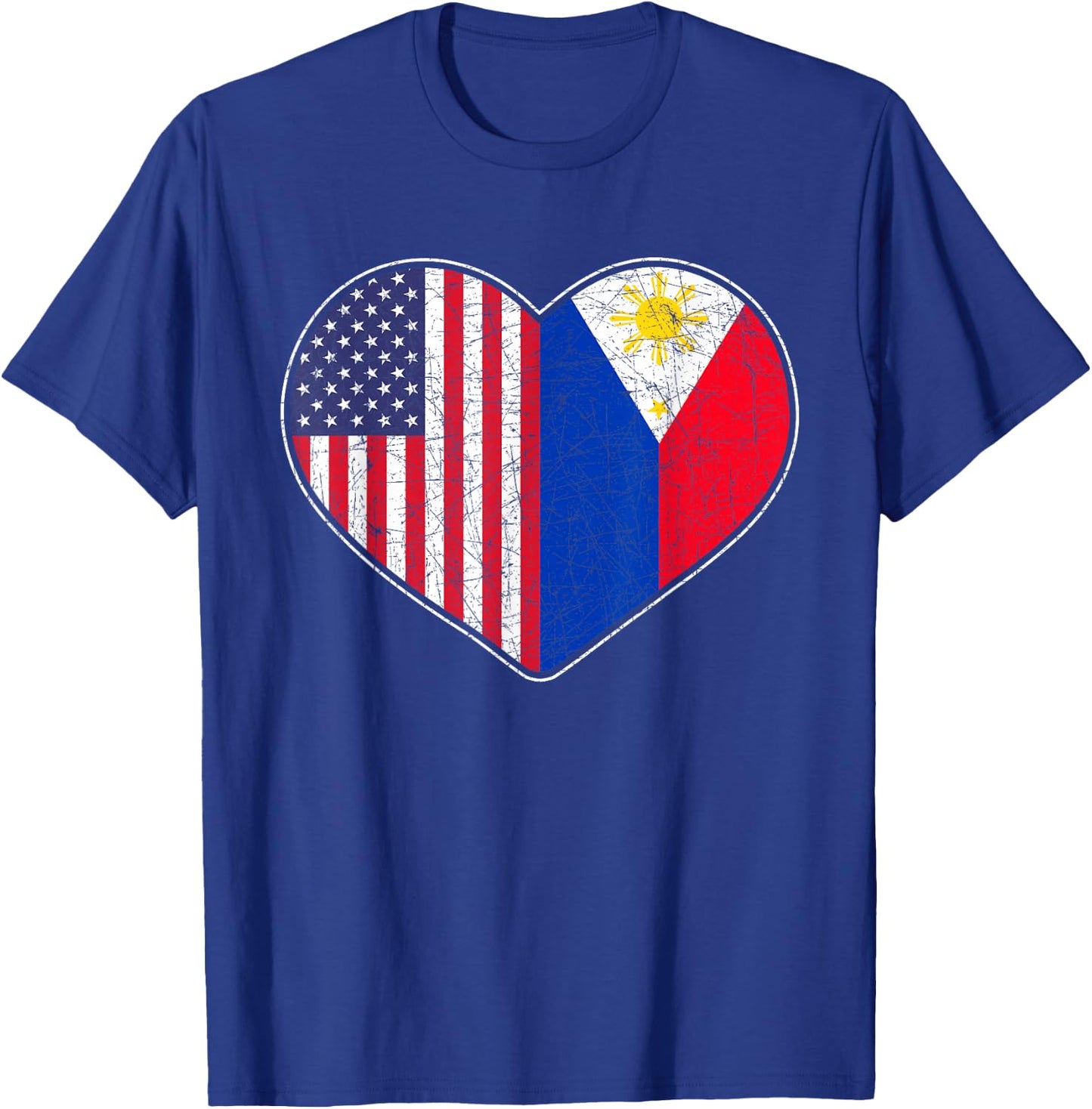 USA Flag Heart Filipino Heritage Pinoy Love Philippines T-Shirt - T-Shirt | Royal