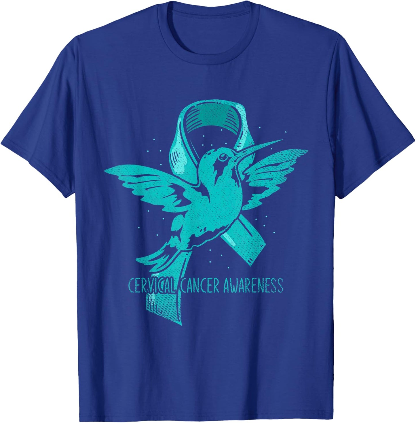 Hummingbird Teal Ribbon Warrior Cervical Cancer Awareness T-Shirt - T-Shirt | Royal