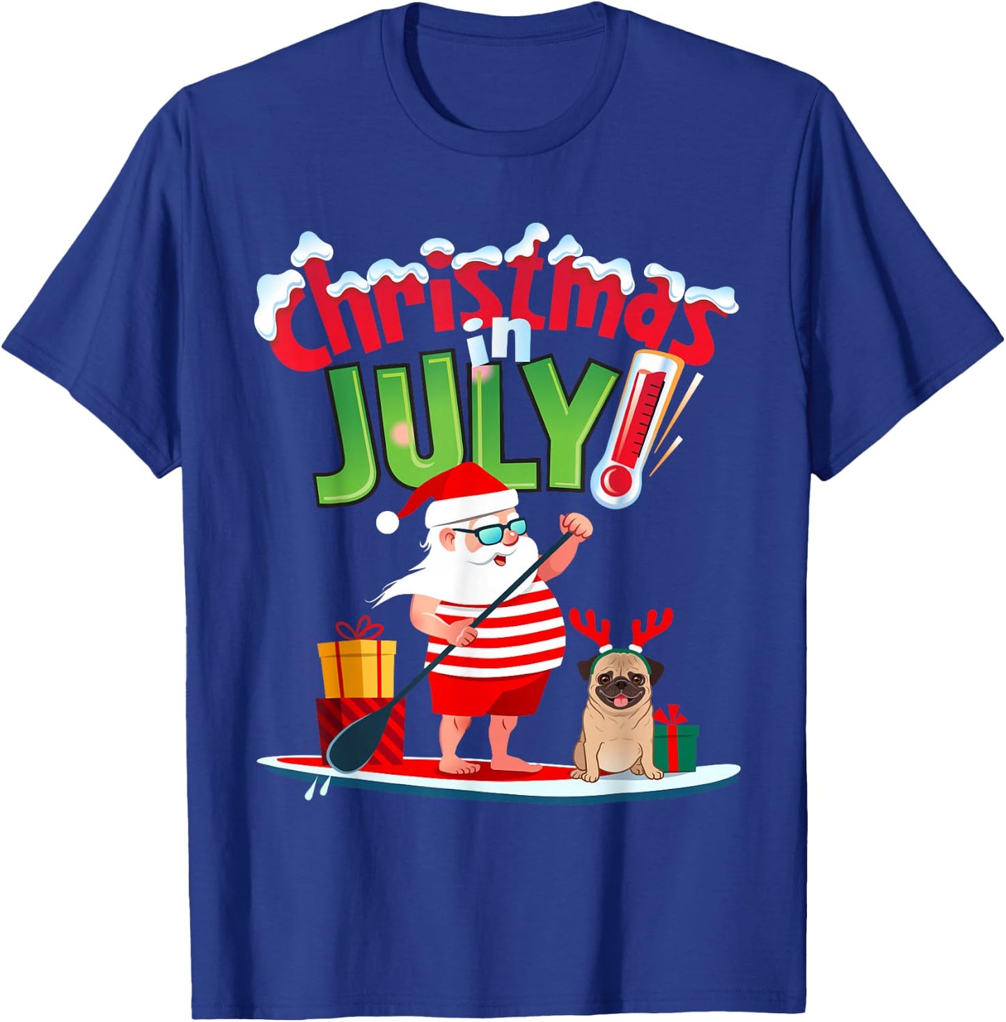 Funny Christmas in July Shirt Summer Beach Vacation Pool Pug T-Shirt - T-Shirt | Royal