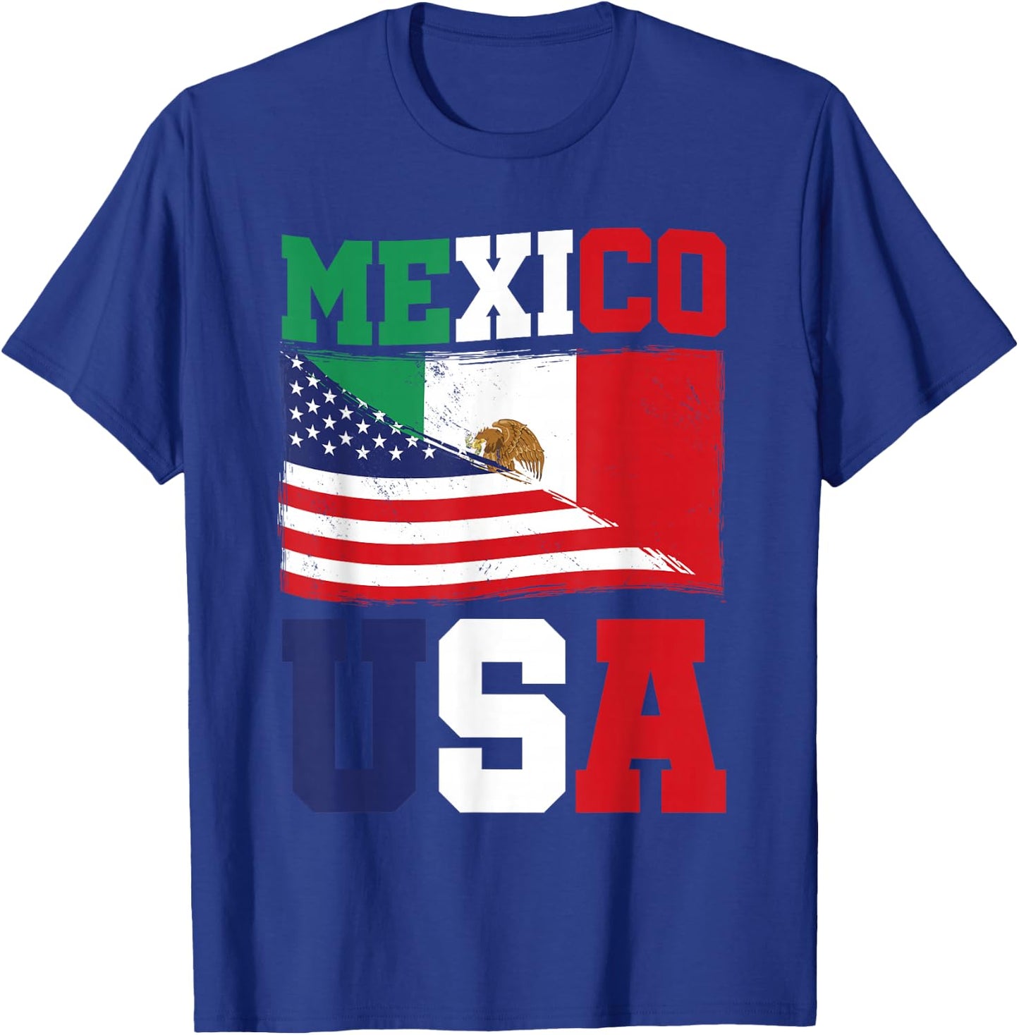 Mexico USA Flag Mexican American Pride Hispanic Mexico T-Shirt - T-Shirt | Royal