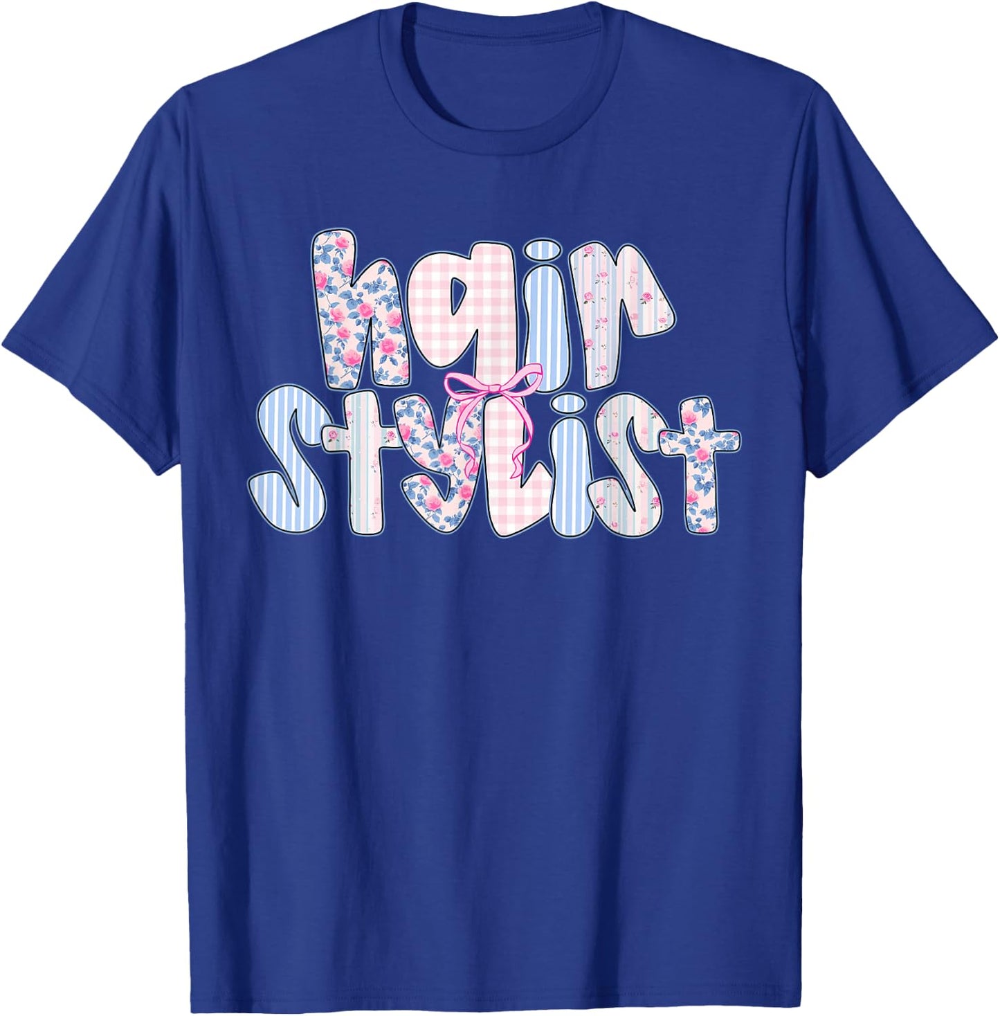 Coquette Floral Checkered Hairstylist Cosmetologist Barber T-Shirt - T-Shirt | Royal
