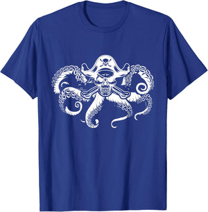 Pirate Octopus Buccaneer Marine Freebooter Crossed Bones T-Shirt - T-Shirt | Royal