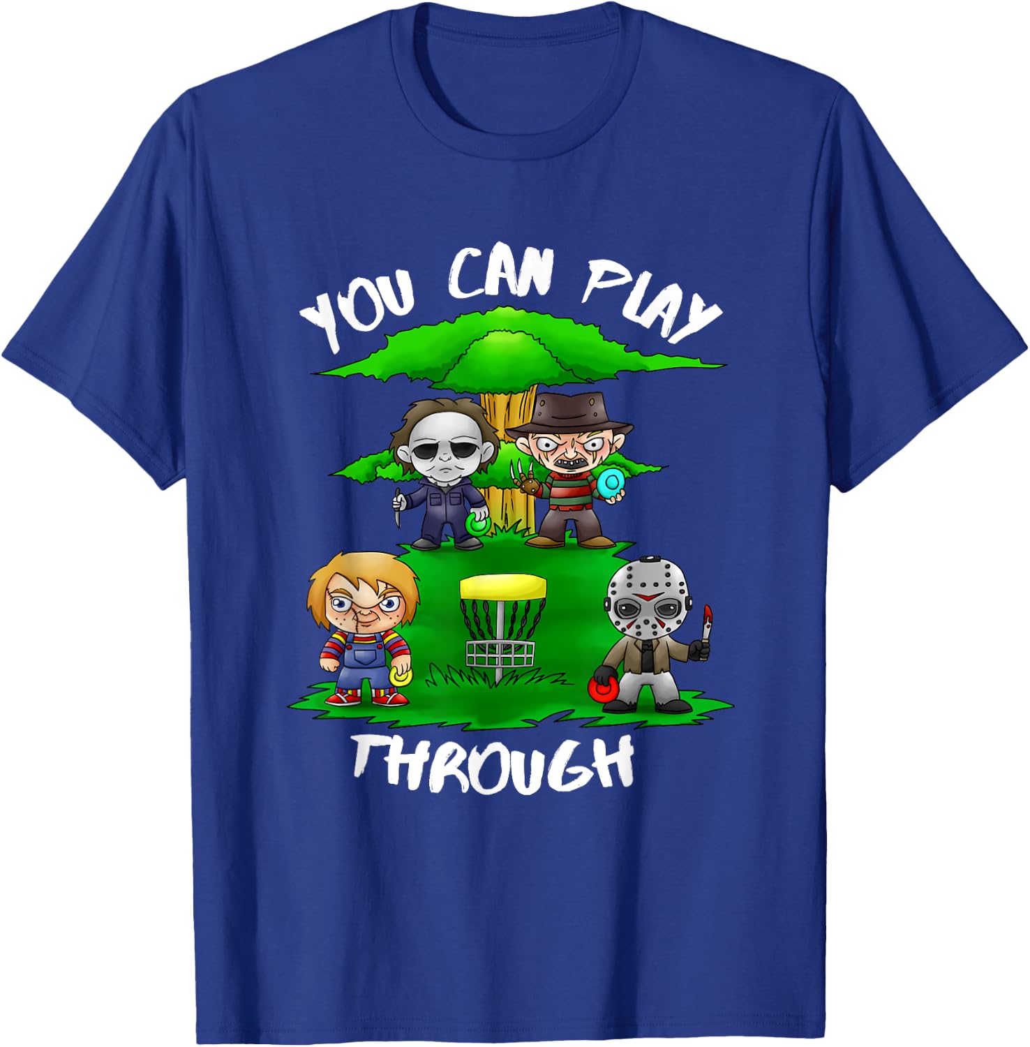 80's Horror Characters You Can Play Through Disc Golf T-Shirt - T-Shirt | Royal