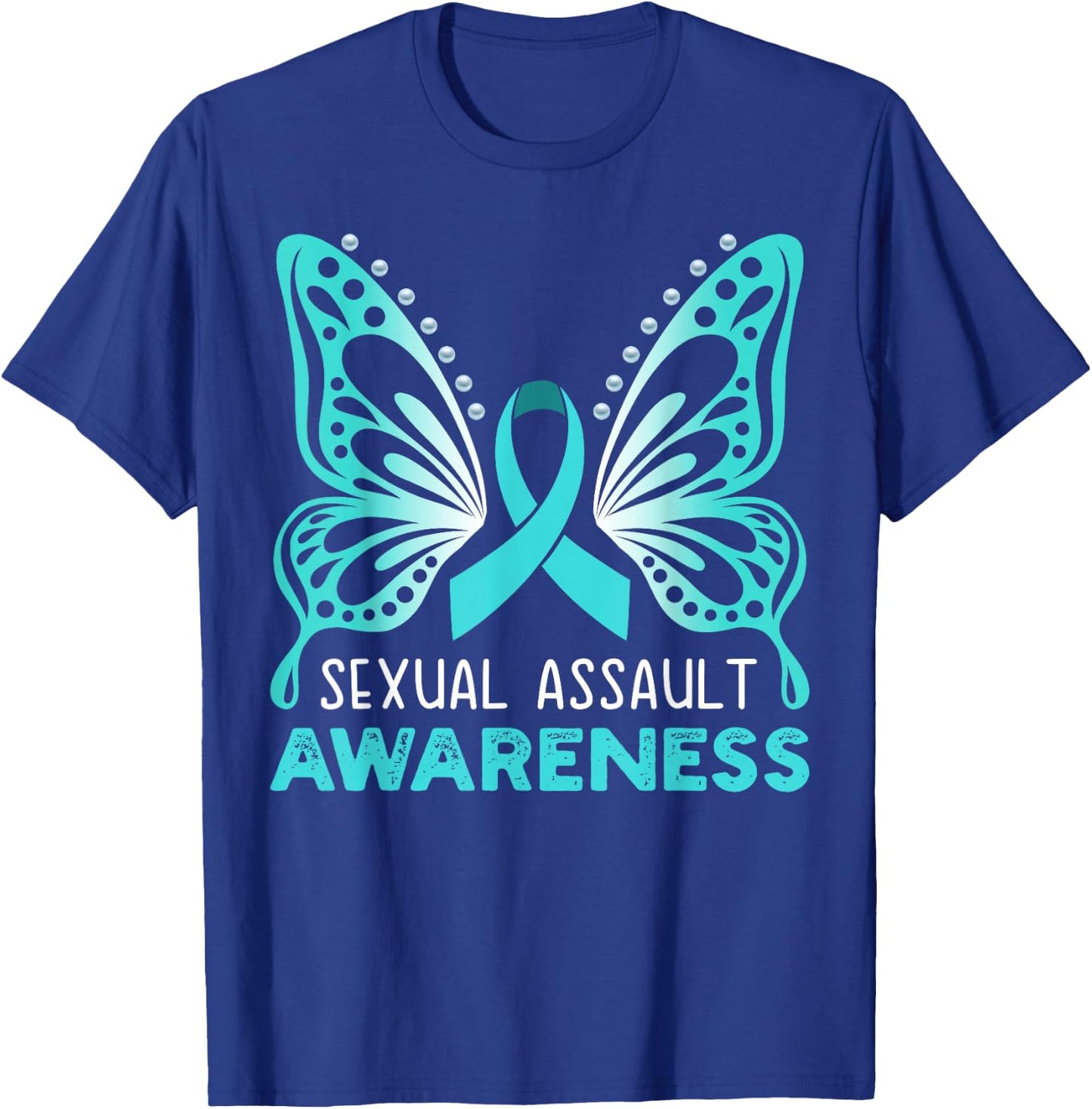 Teal Ribbon, Teal Butterfly, Sexual Assault Awareness Women T-Shirt - T-Shirt | Royal