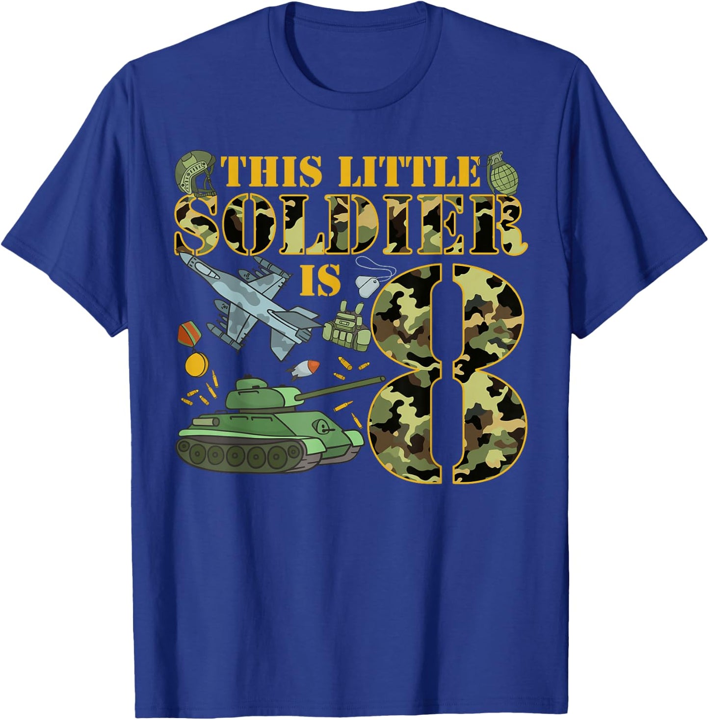 8 Years Old Soldier Birthday Boy 8th Birthday Camo T-Shirt - T-Shirt | Royal