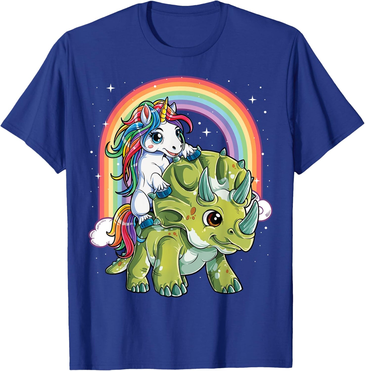 Unicorn Riding Dinosaur Triceratops Boys Kids Girls Rainbow T-Shirt - T-Shirt | Royal