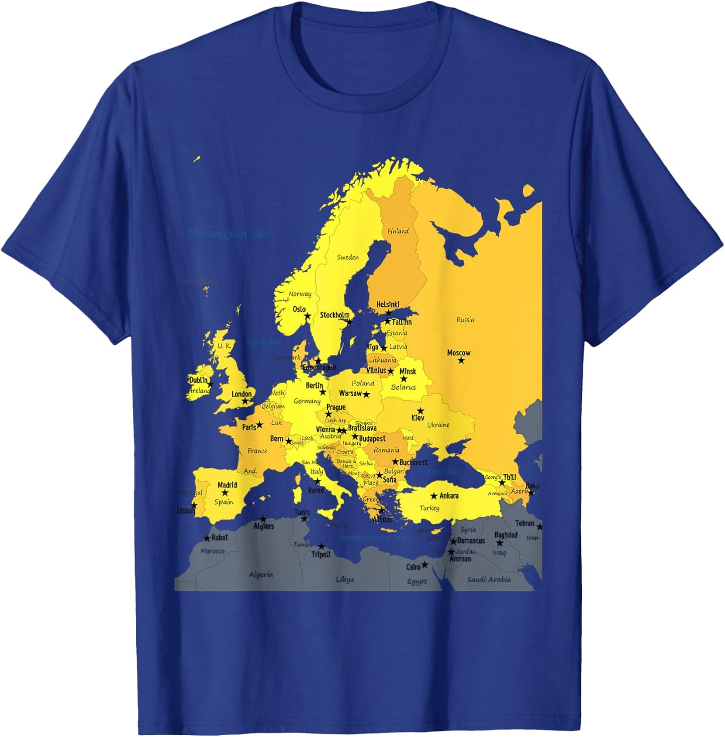 Europe map, all European countries names and capital cities T-Shirt - T-Shirt | Royal