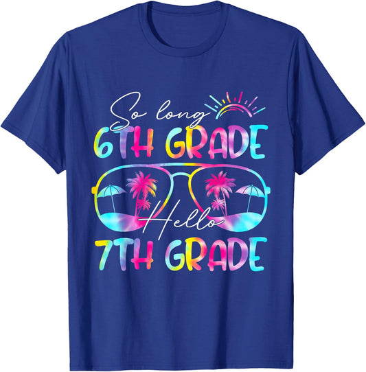 Tie Dye So Long 6th Grade Hello 7th Grade Teacher Kids T-Shirt - T-Shirt | Royal