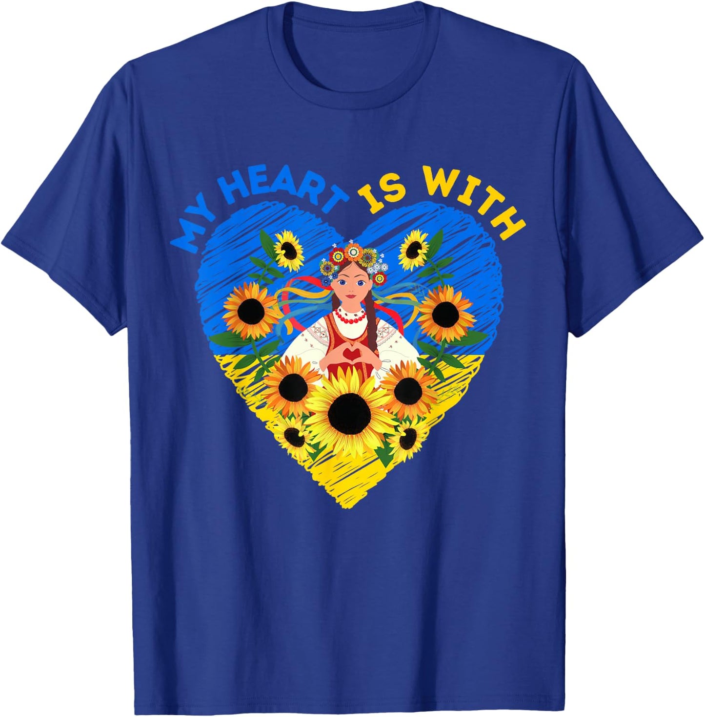 MY HEART IS WITH UKRAINE, Ukrainian Flag Traditional Women T-Shirt - T-Shirt | Royal
