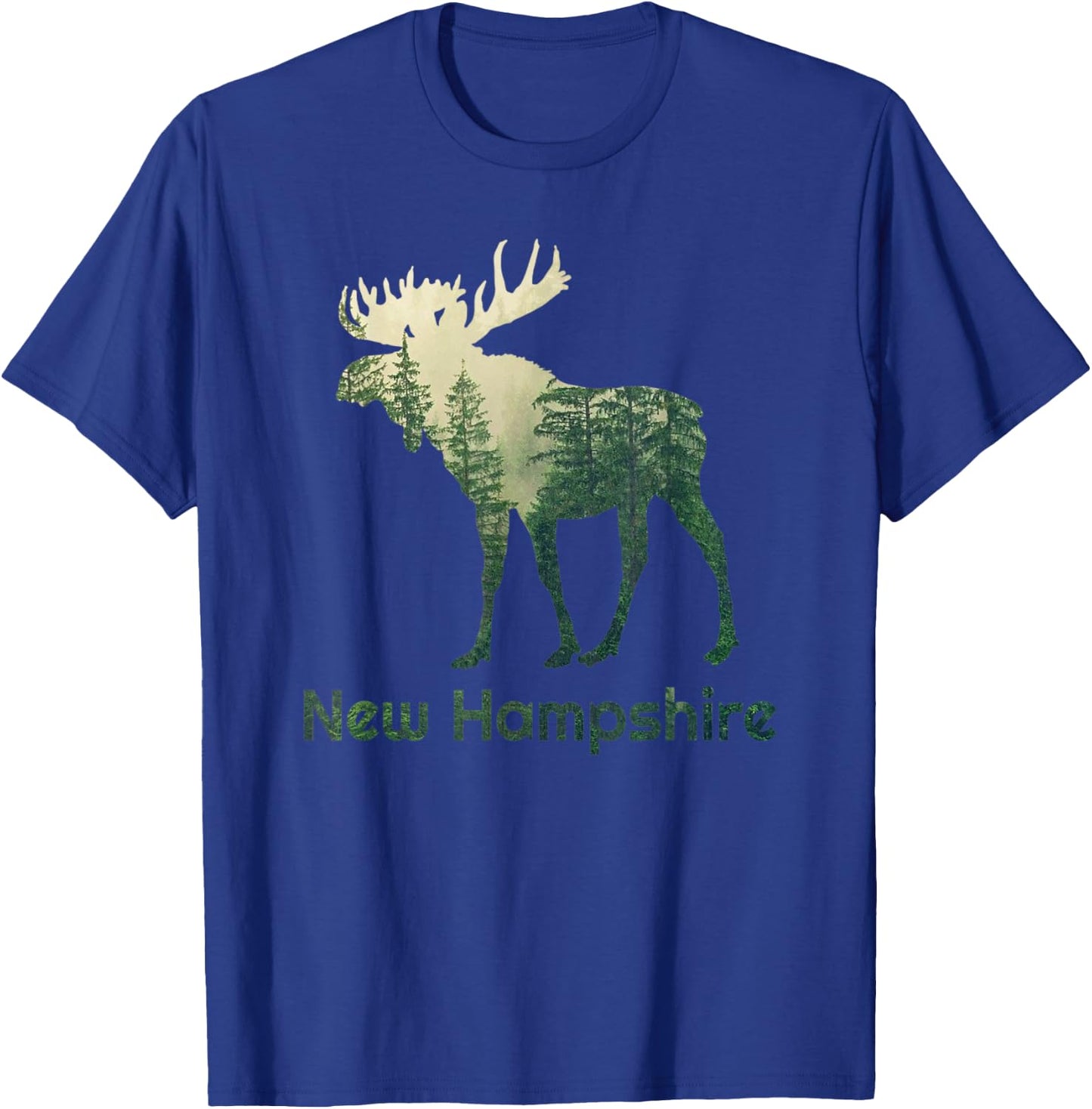 State Of New Hampshire Moose Forest Tree Hunter Wildlife T-Shirt - T-Shirt | Royal