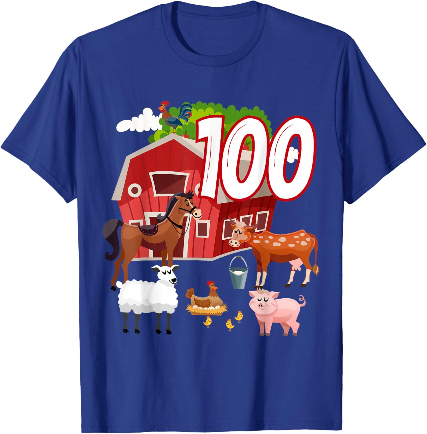 100th Birthday Farming Farm Animal 100 Year Old B-Day Party T-Shirt - T-Shirt | Royal