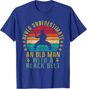 Never Underestimate an Old Man With a Black Belt Funny Retro T-Shirt - T-Shirt | Royal