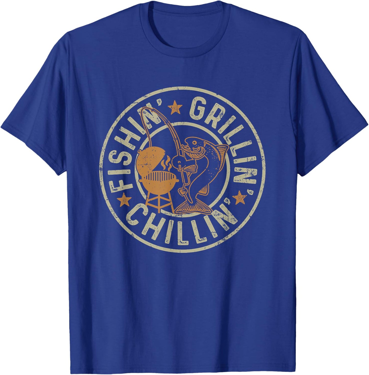 Fishing Grilling Chilling Fishermen BBQ Grill Lover T-Shirt - T-Shirt | Royal