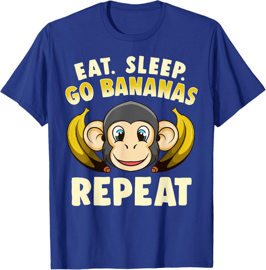 Banana Monkey Merch - Eat Sleep Go Bananas Repeat! T-Shirt - T-Shirt | Royal