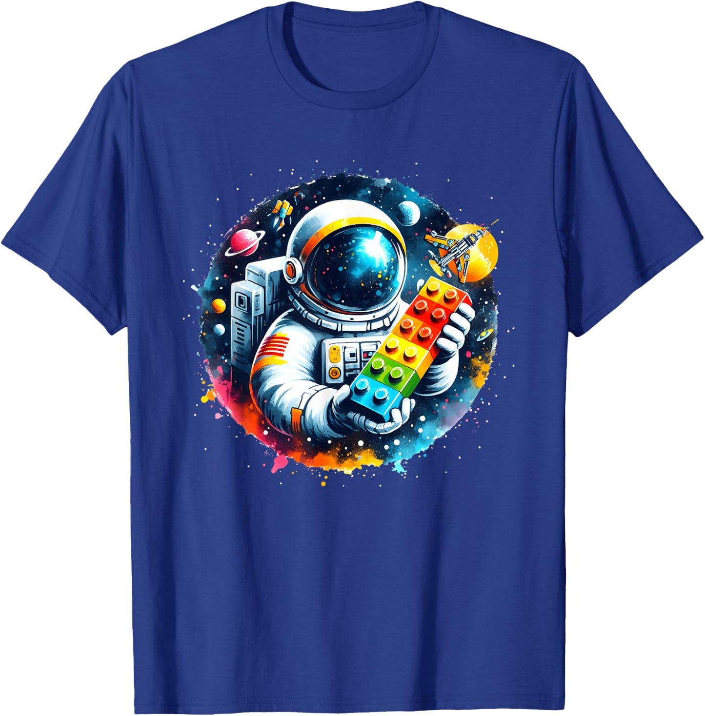 Astronaut Moon Space Shirt Galaxy Shirt Building Blocks STEM T-Shirt - T-Shirt | Royal