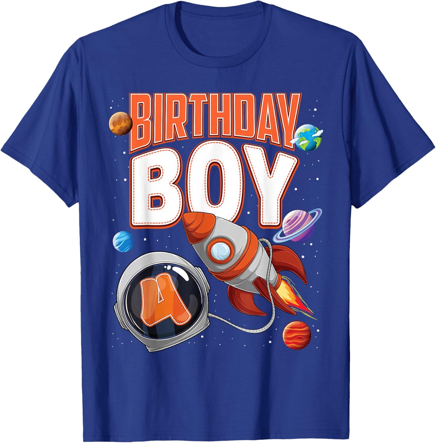 4 Year Old Spaceship Boy 4th Birthday Space Shuttle Rocket T-Shirt - T-Shirt | Royal