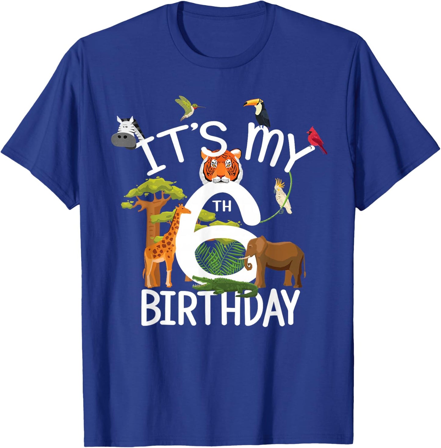 It's My 6th Birthday Boy Zoo Theme 6 Years Old Animal Party T-Shirt - T-Shirt | Royal