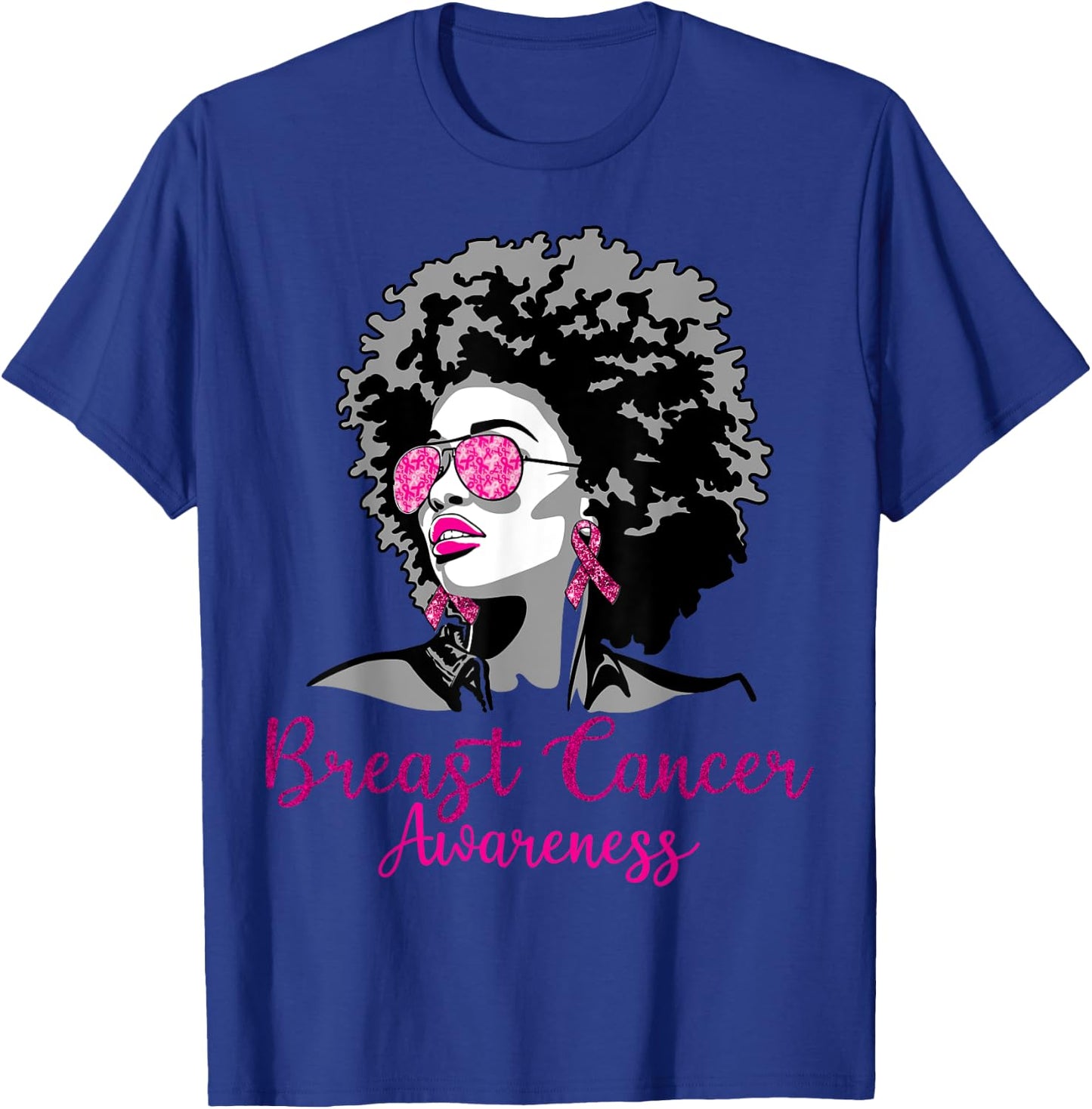 Afro African American Breast Cancer Awareness Black T-Shirt - T-Shirt | Royal