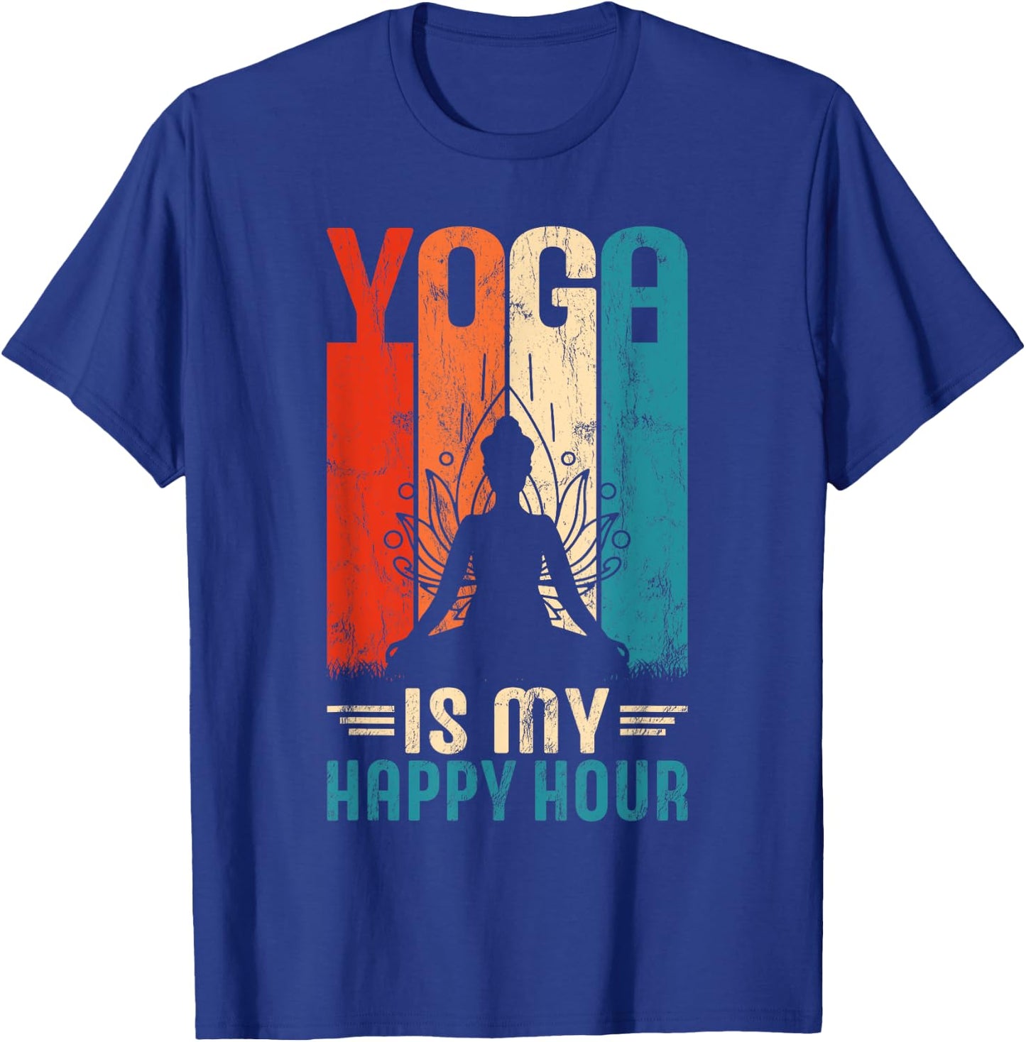 Retro Yoga Graphic Funny Saying Yoga Is My Happy Hour T-Shirt - T-Shirt | Royal