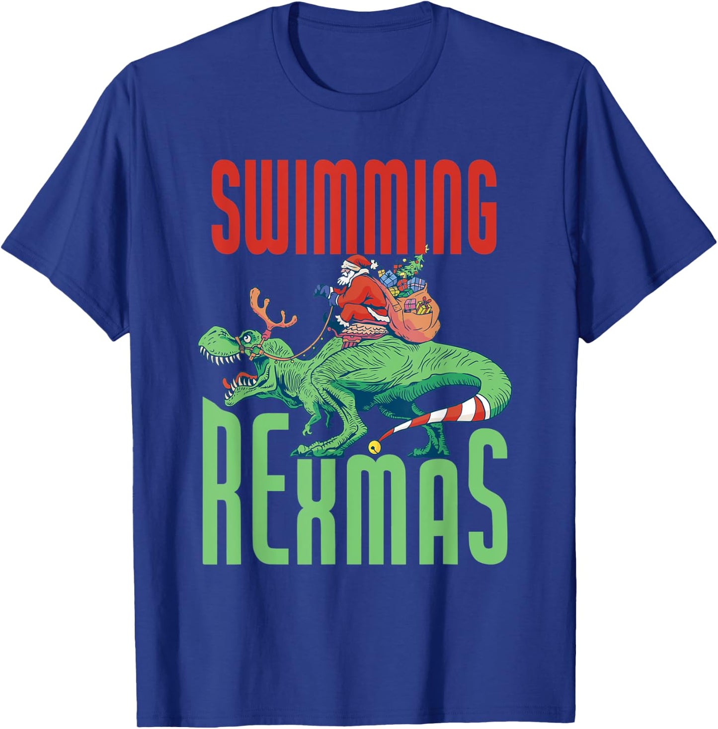 Swimming Rexmas T-Rex Dinosaur Christmas Holiday - Swimmer T-Shirt - T-Shirt | Royal