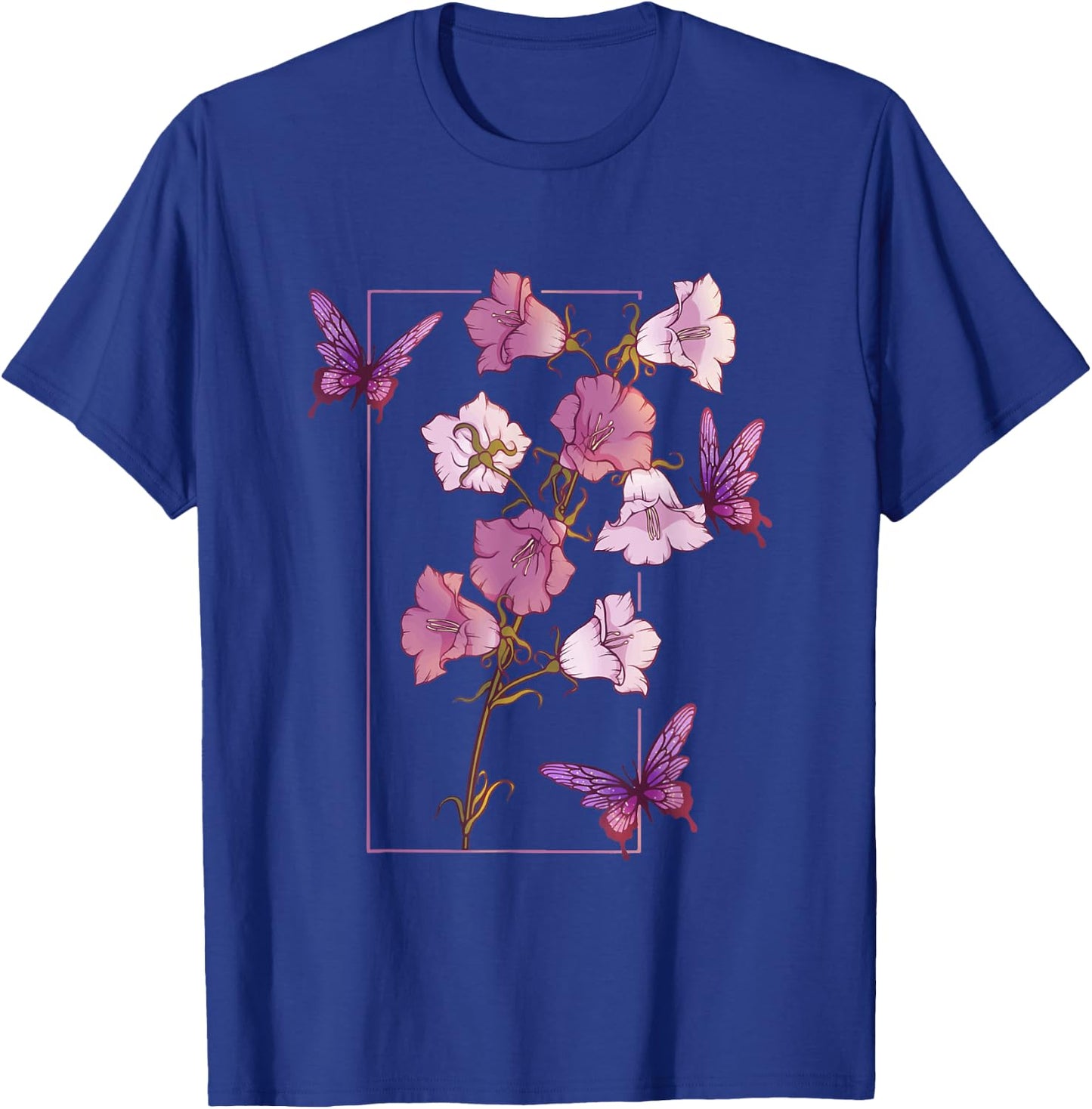 Floral Flower Bellflower Campanula Butterflies Wildflower T-Shirt - T-Shirt | Royal