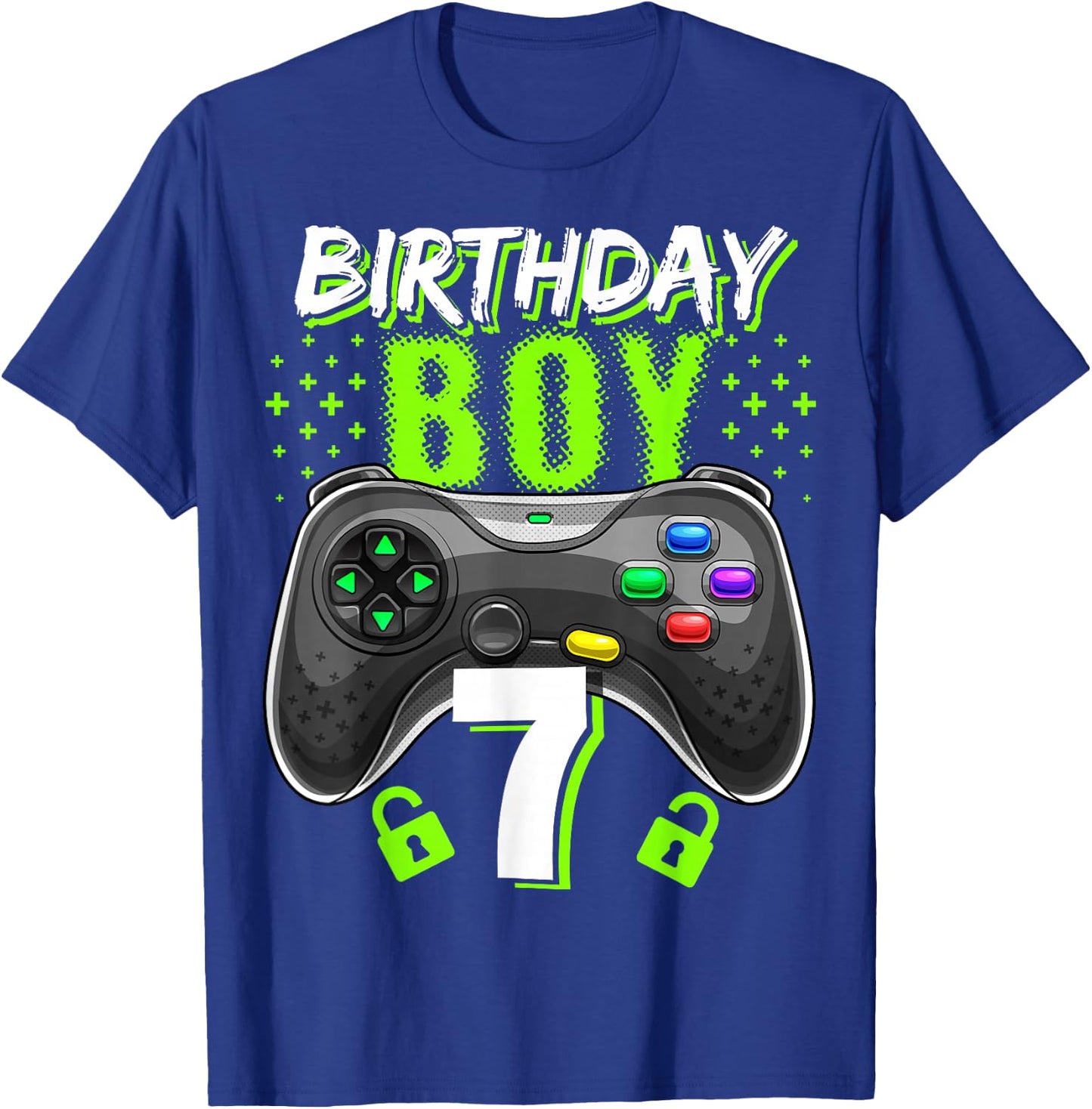 Birthday Boy 7 Video Game Controller Gamer 7th Birthday Gift T-Shirt - T-Shirt | Royal