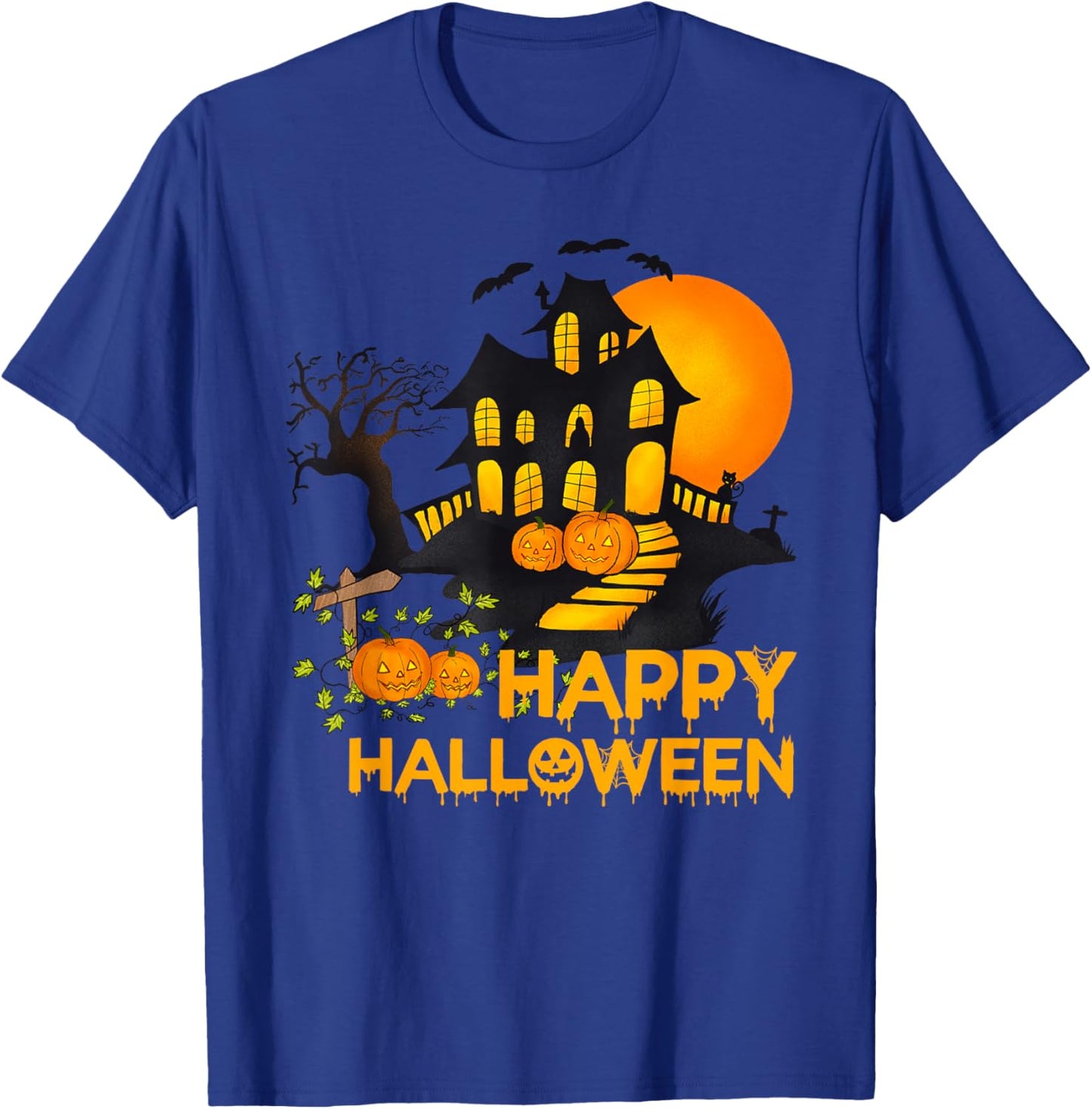 Happy Halloween Spooky Pumpkin Haunted House Men Women Kids T-Shirt - T-Shirt | Royal