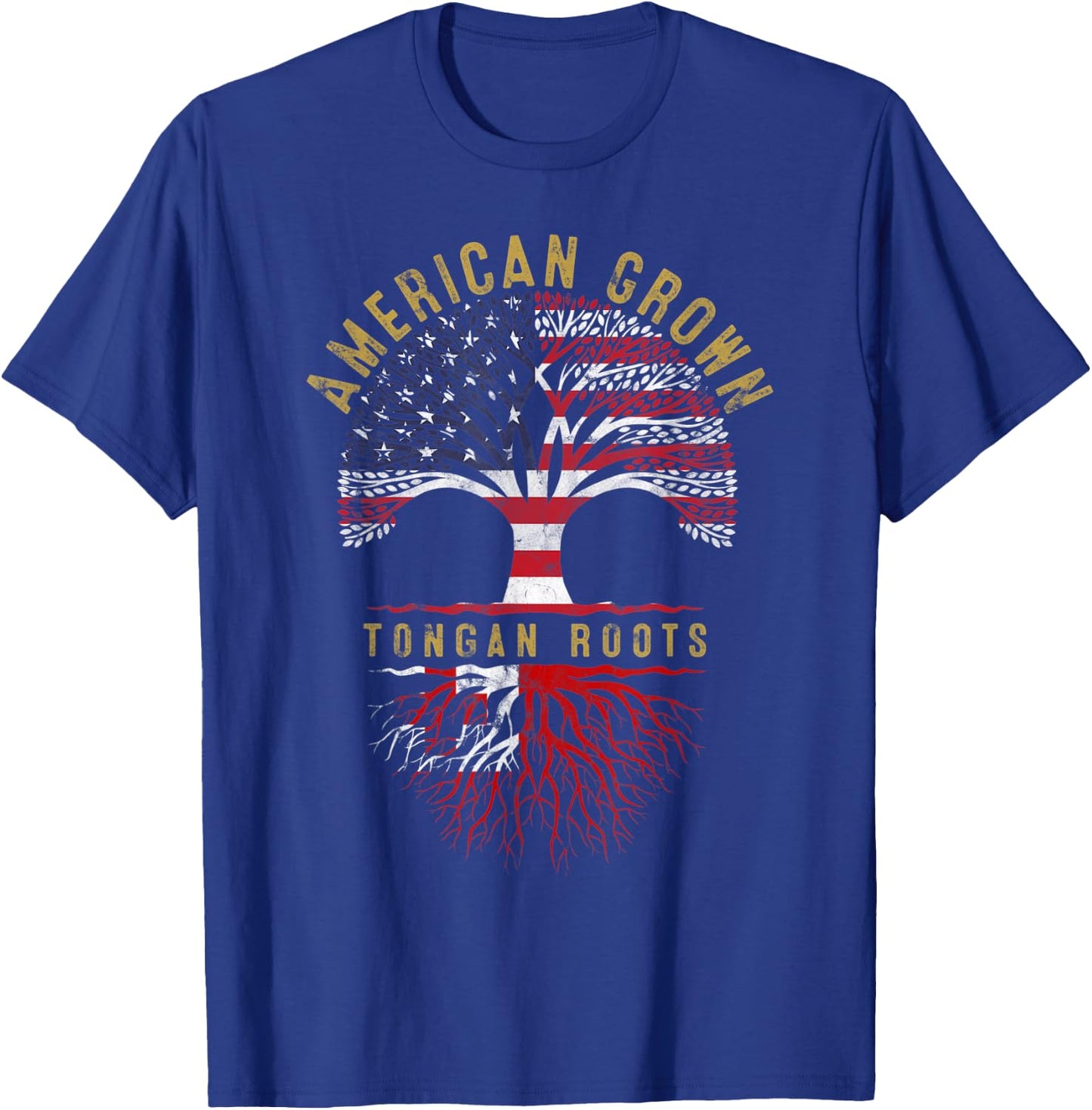 American Grown Tongan Roots Tree Flag Family Heritage T-Shirt - T-Shirt | Royal