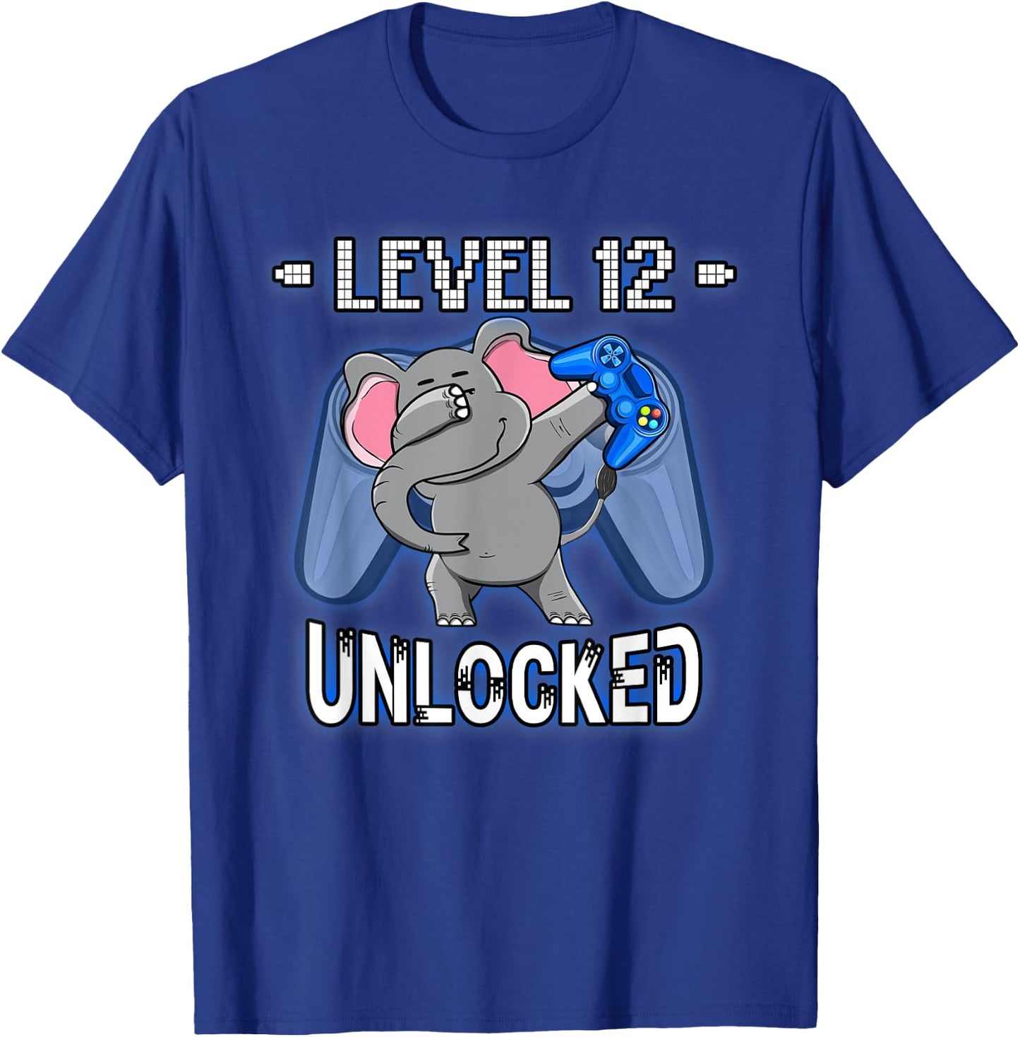 Level 12 Unlocked Funny Dabbing Elephant Gamer 12th Birthday T-Shirt - T-Shirt | Royal