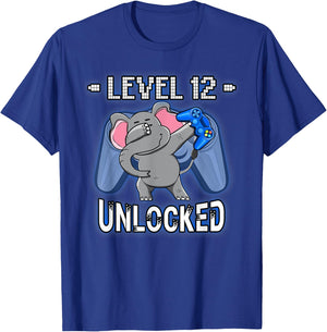 Level 12 Unlocked Funny Dabbing Elephant Gamer 12th Birthday T-Shirt - T-Shirt | Royal