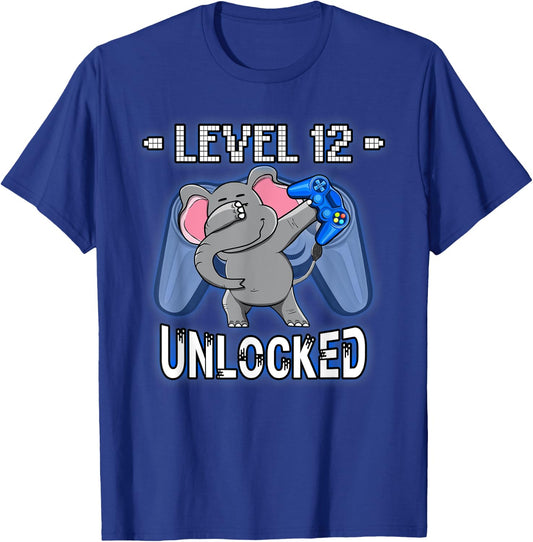 Level 12 Unlocked Funny Dabbing Elephant Gamer 12th Birthday T-Shirt - T-Shirt | Royal