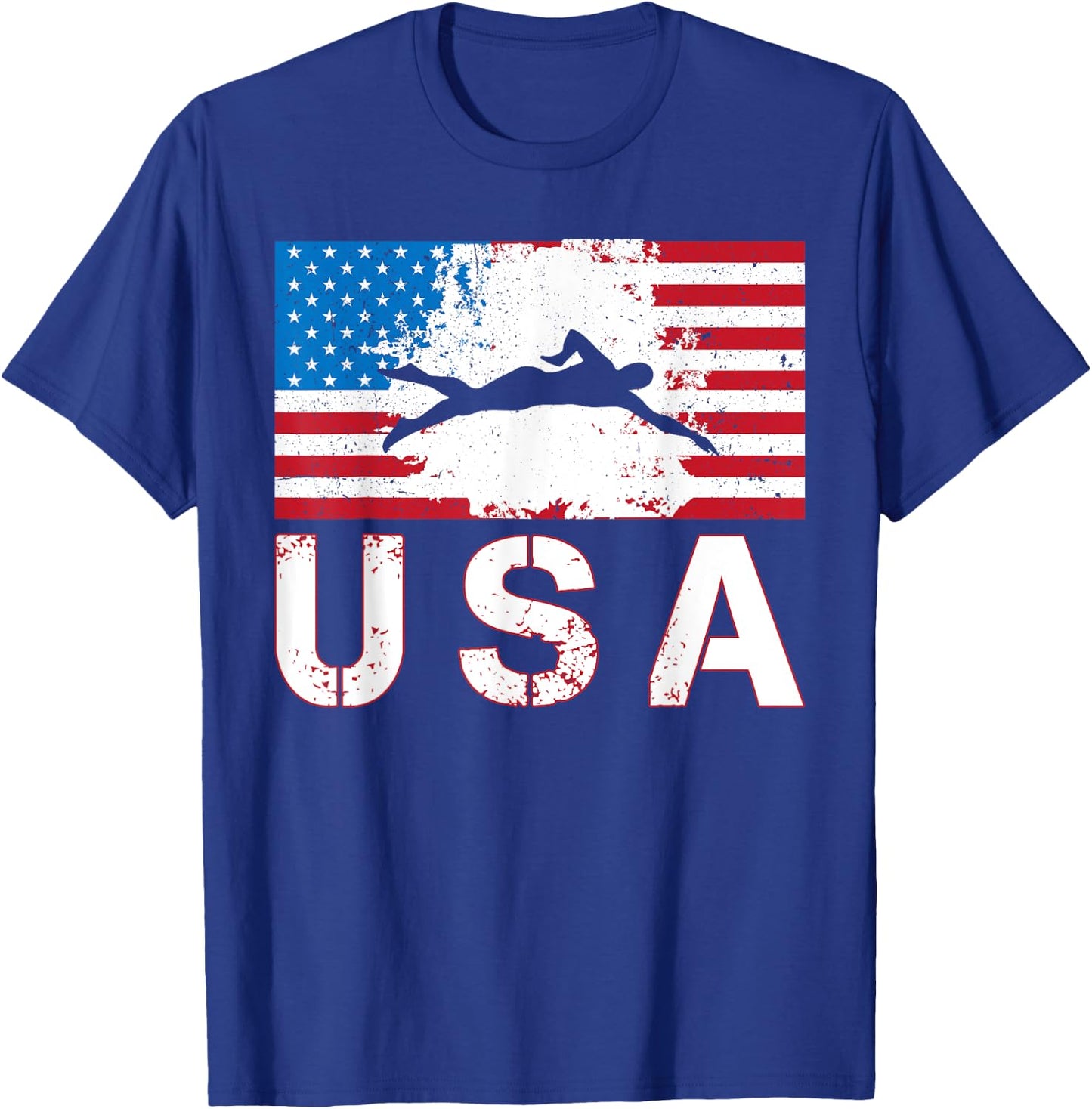 Swimming USA team American flag US swimmer men women kids T-Shirt - T-Shirt | Royal