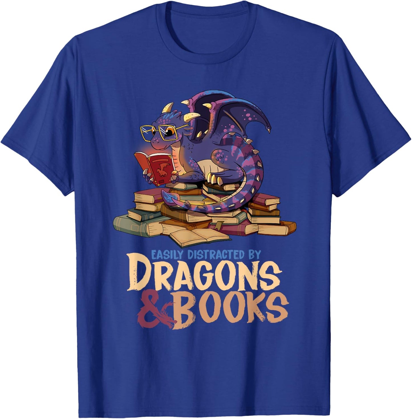 Easily Distracted By Dragons And Books Dragon Book Lover T-Shirt - T-Shirt | Royal