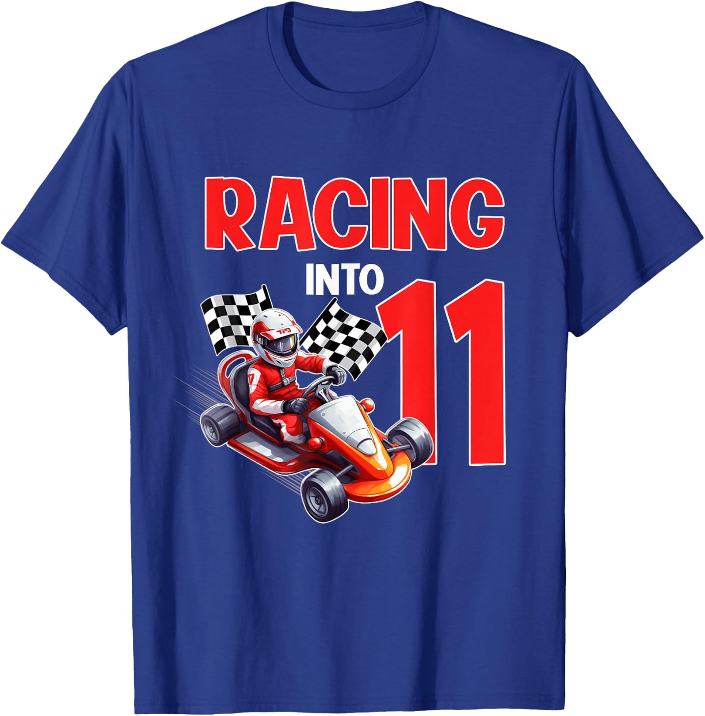 11th Bday Boy Racing Into 11 Year Old Go Kart Themed Party T-Shirt - T-Shirt | Royal