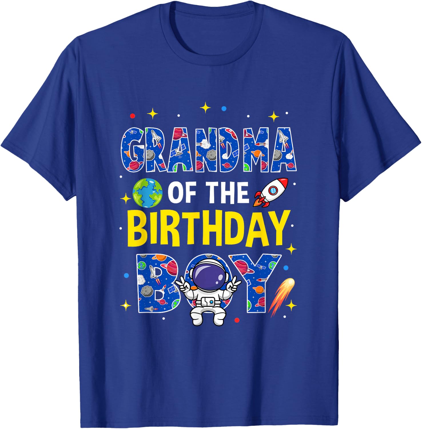 Grandma of The Birthday Boy Space Astronaut Family Birthday T-Shirt - T-Shirt | Royal