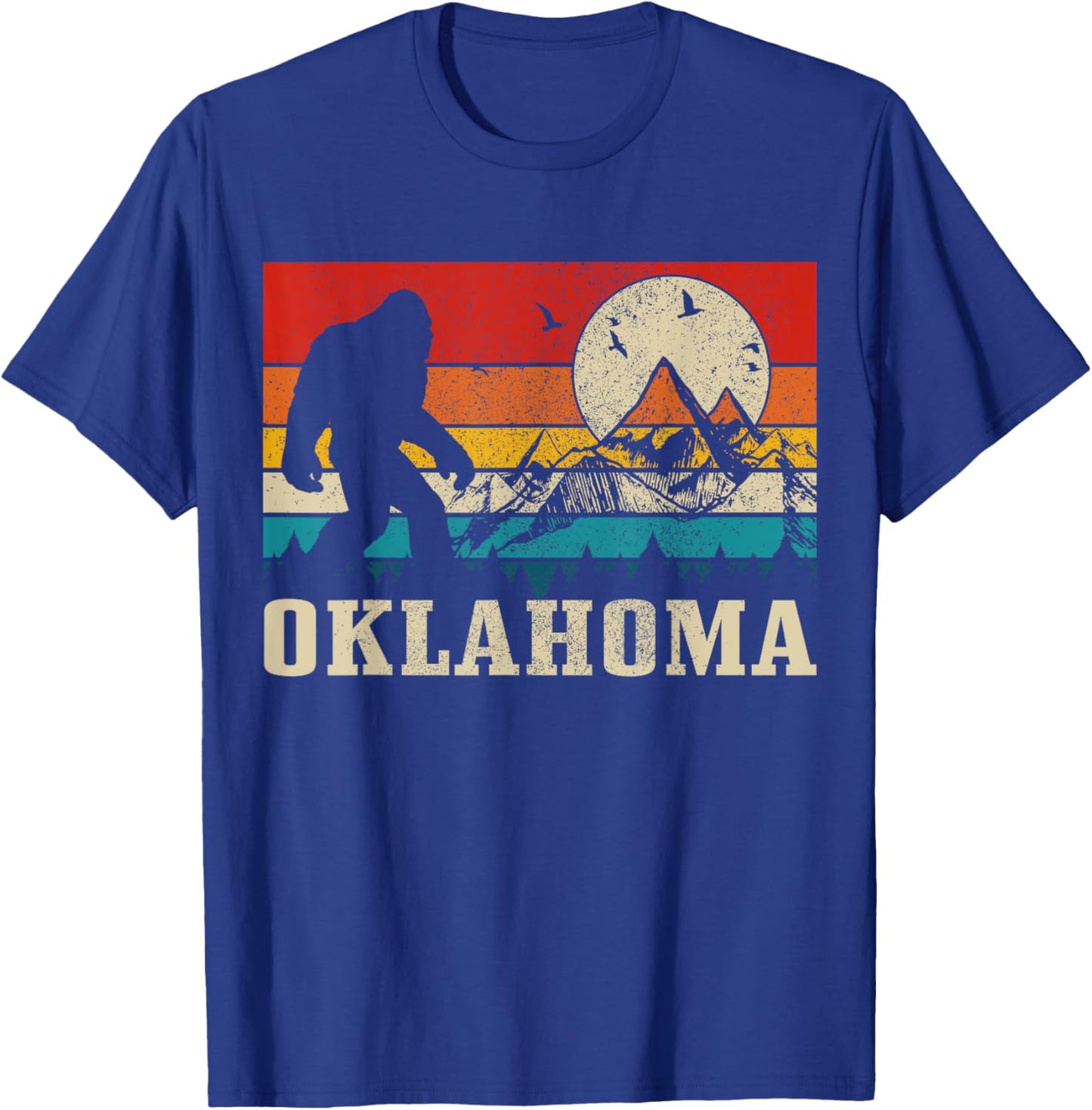 Oklahoma Bigfoot Vintage Mountains Hiking Camping Gift T-Shirt - T-Shirt | Royal
