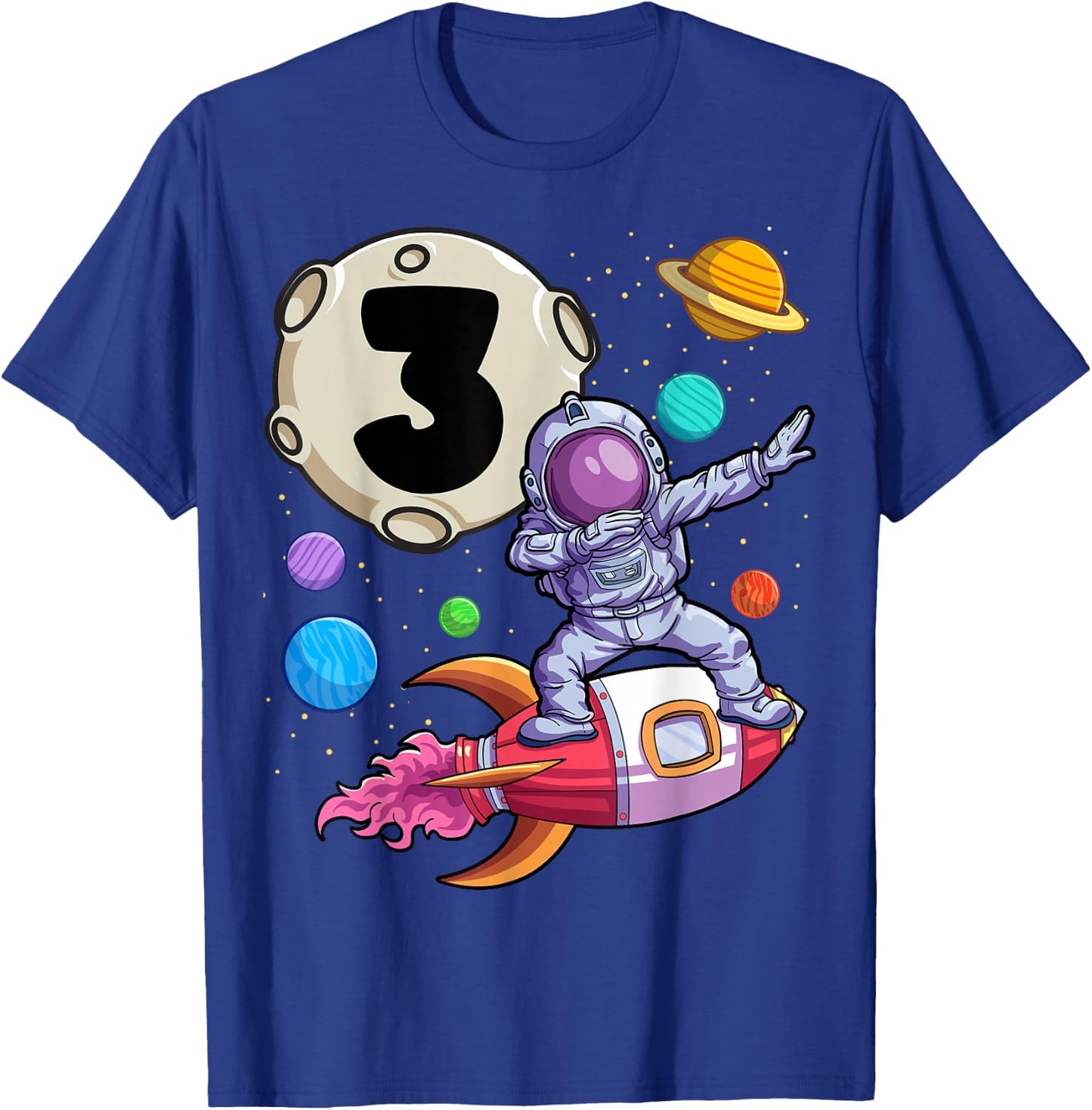 Dabbing Astronaut 3 Yrs Old Birthday Boy Space 3rd Birthday T-Shirt - T-Shirt | Royal