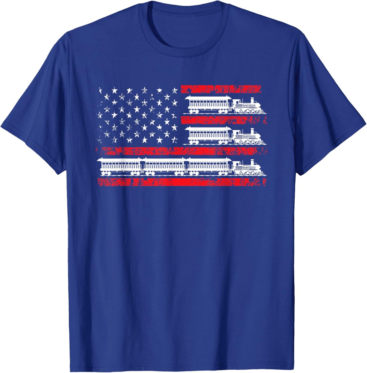 Model Train Patriotic USA Flag Locomotive Model Railroad T-Shirt - T-Shirt | Royal