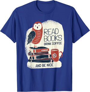 Book-Lover - Coffee Books Owl - Bookworm T-Shirt - T-Shirt | Royal