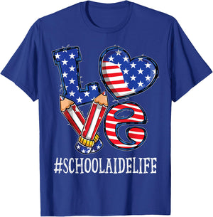 School Aide Love USA Flag Fireworks Funny 4th of July T-Shirt - T-Shirt | Royal