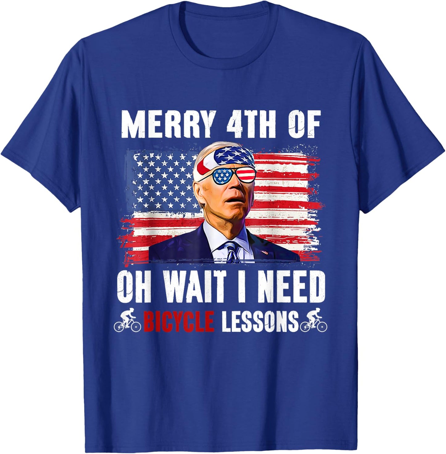 Merry 4th Of July Biden Bike Bicycle Falls Off Funny Men T-Shirt - T-Shirt | Royal