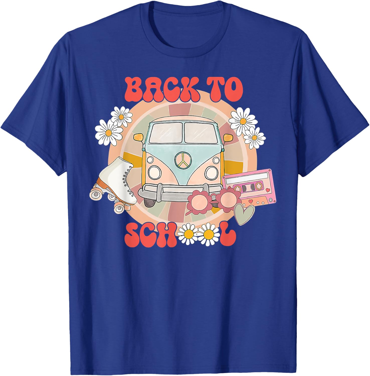 Back To School Groovy Retro Teacher Student Daisy Women Kids T-Shirt - T-Shirt | Royal