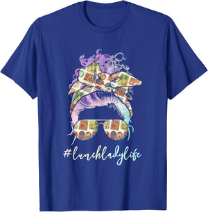 Lunch Lady Messy Hair Woman Bun Lunch Lady Life T-Shirt - T-Shirt | Royal
